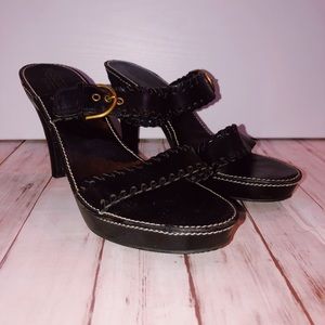 Black Coach midi-heels with gold buckles